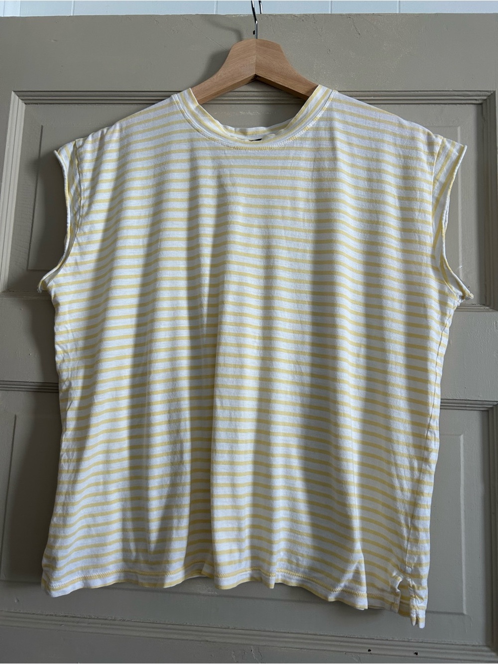 AYR Cap Sleeve T-Shirt Canary Yellow Stripe - S [tiny flaw READ]